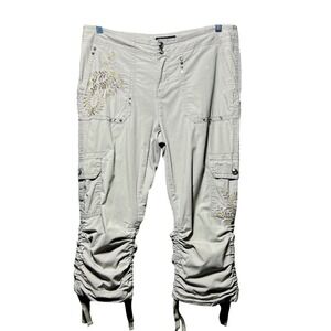 INC International Concepts Tan Cargo Capri Pants Embroidered Rhinestones Size 10